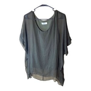 Bailey‎ 44 Silk Sheer Overlay Blouse Olive Green Size  Small
